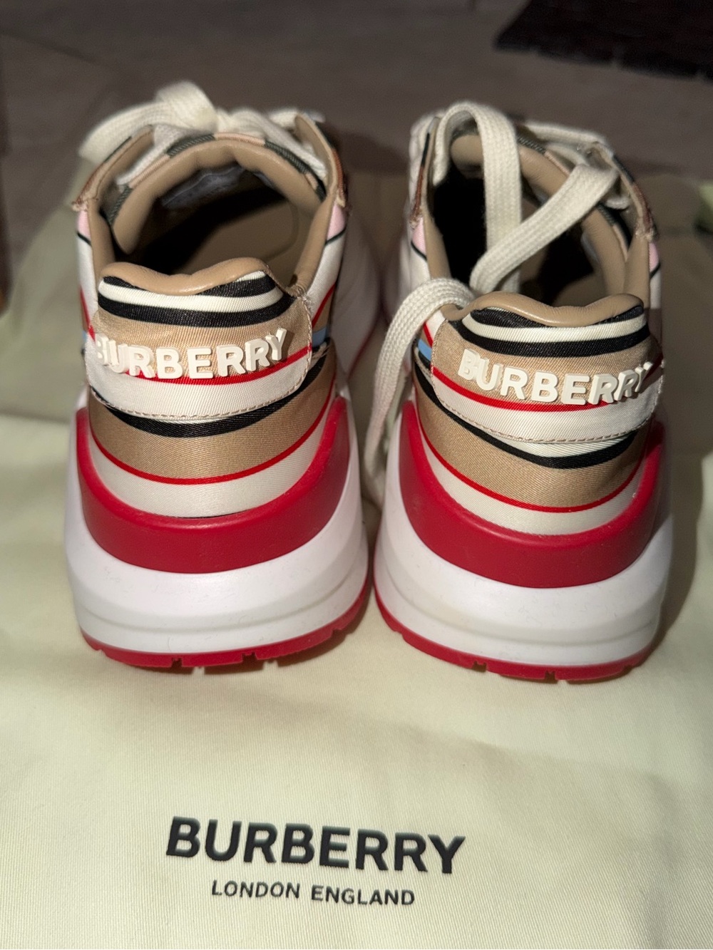Burberry Women’s Plaid Sneakers with Orange and Red Accents - Picture 7 of 10